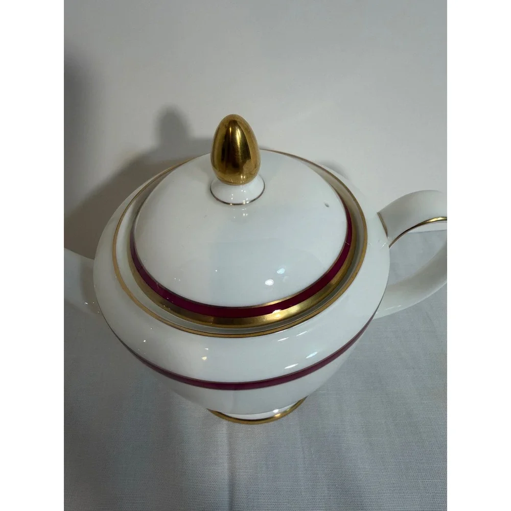 Minton Saturn Teapot Fine Bone China Burgundy Gold Trim England 1983 Vintage